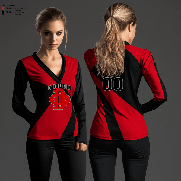 Womens Long Sleeve Vneck Shirt 1, DuQuoin High School Volleyball, Women's Volleyball, Teamtime, Team time, sublimation, custom sports apparel, team uniforms, spirit wear, spiritwear, sports uniforms, custom shirts, team store, custom team store, fundraiser sports, apparel fundraiser