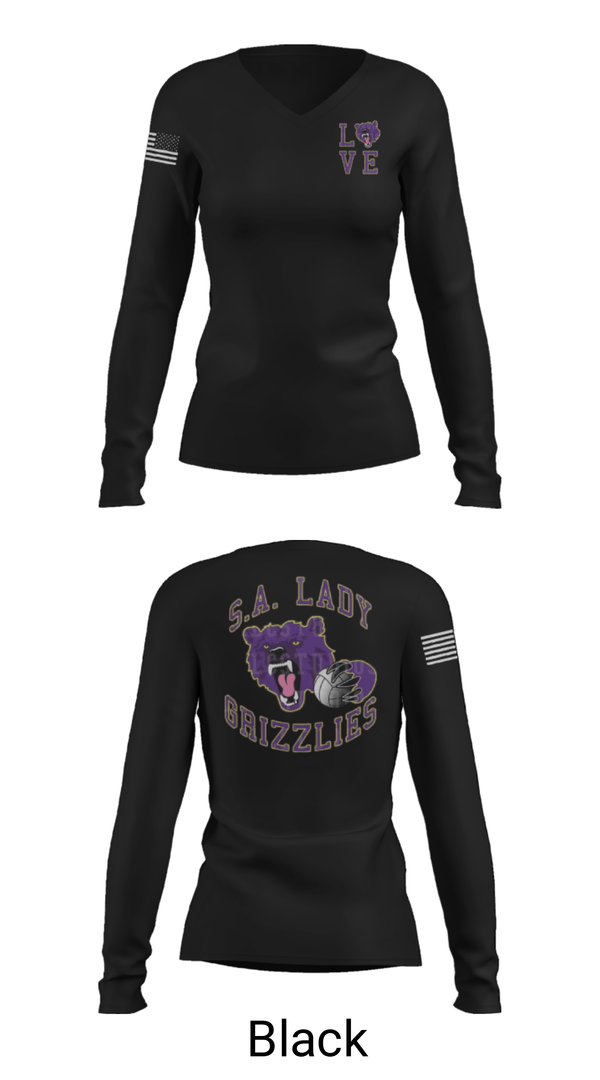 Women's Long Sleeve Vneck Shirt, SA LADY GRIZZLES, Women's Volleyball, Teamtime, Team time, sublimation, custom sports apparel, team uniforms, spirit wear, spiritwear, sports uniforms, custom shirts, team store, custom team store, fundraiser sports, apparel fundraiser