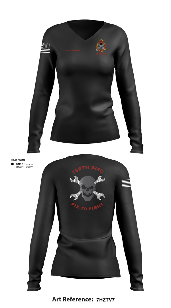 Women's Long Sleeve Vneck Shirt, 758th SMC, Army, Teamtime, Team time, sublimation, custom sports apparel, team uniforms, spirit wear, spiritwear, sports uniforms, custom shirts, team store, custom team store, fundraiser sports, apparel fundraiser