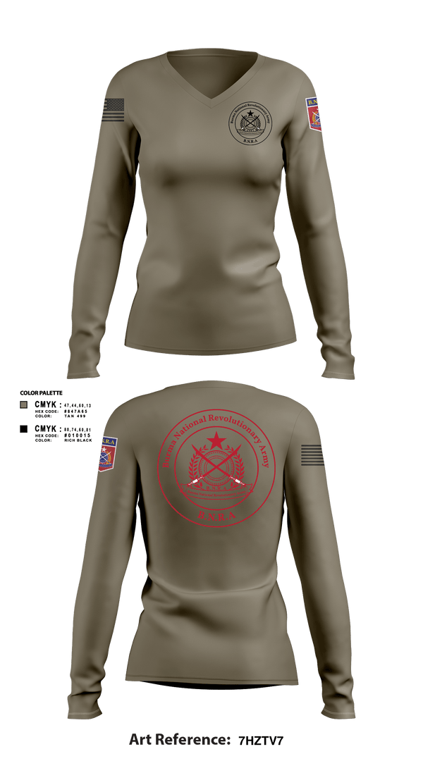 Women's Long Sleeve Vneck Shirt, B.N.R.A, Army, Teamtime, Team time, sublimation, custom sports apparel, team uniforms, spirit wear, spiritwear, sports uniforms, custom shirts, team store, custom team store, fundraiser sports, apparel fundraiser
