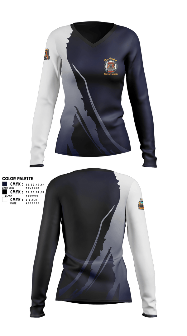 Womens Long Sleeve Vneck Shirt, Rookies new school, , Teamtime, Team time, sublimation, custom sports apparel, team uniforms, spirit wear, spiritwear, sports uniforms, custom shirts, team store, custom team store, fundraiser sports, apparel fundraiser