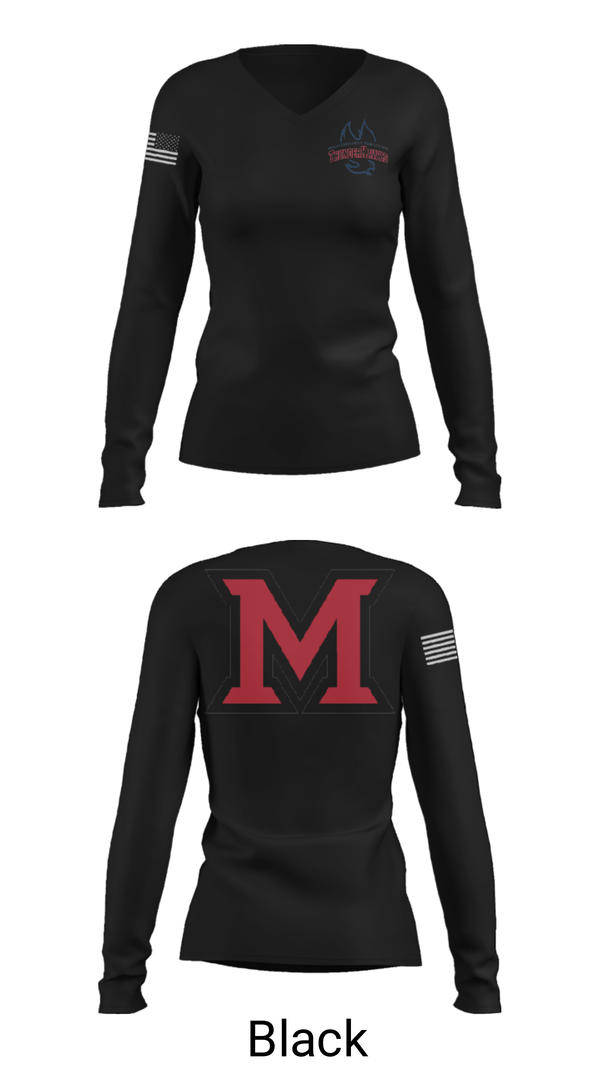 Women's Long Sleeve Vneck Shirt, Miami University - Middletown Baseball, Baseball, Teamtime, Team time, sublimation, custom sports apparel, team uniforms, spirit wear, spiritwear, sports uniforms, custom shirts, team store, custom team store, fundraiser sports, apparel fundraiser