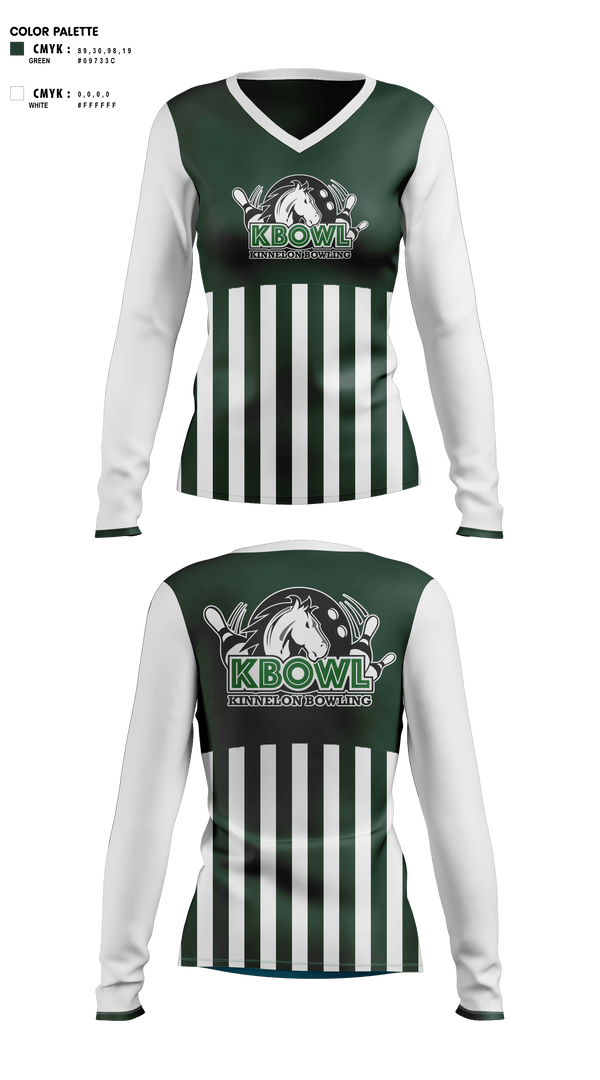 Womens Long Sleeve Vneck Shirt, Kinnelon High School Bowling, Bowling, Teamtime, Team time, sublimation, custom sports apparel, team uniforms, spirit wear, spiritwear, sports uniforms, custom shirts, team store, custom team store, fundraiser sports, apparel fundraiser