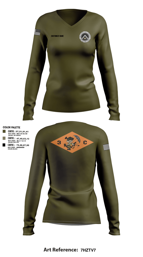Womens Long Sleeve Vneck Shirt 1, 3rd Platoon, CCo, 1-508th PIR, , Teamtime, Team time, sublimation, custom sports apparel, team uniforms, spirit wear, spiritwear, sports uniforms, custom shirts, team store, custom team store, fundraiser sports, apparel fundraiser