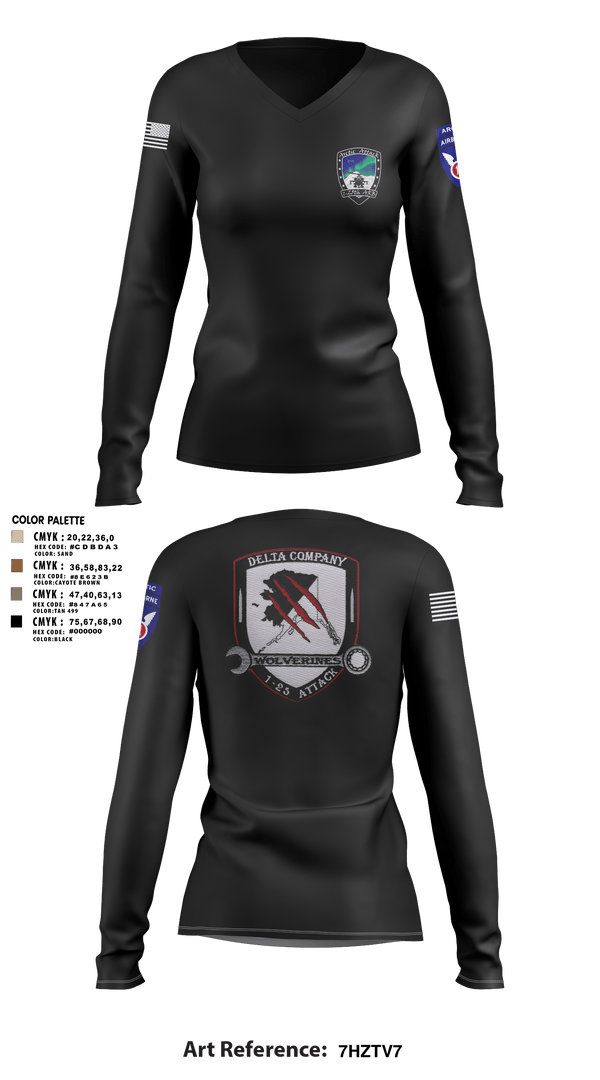 Womens Long Sleeve Vneck Shirt, A Co. 1-25 ABD Co. 1-25 AB, Army, Teamtime, Team time, sublimation, custom sports apparel, team uniforms, spirit wear, spiritwear, sports uniforms, custom shirts, team store, custom team store, fundraiser sports, apparel fundraiser
