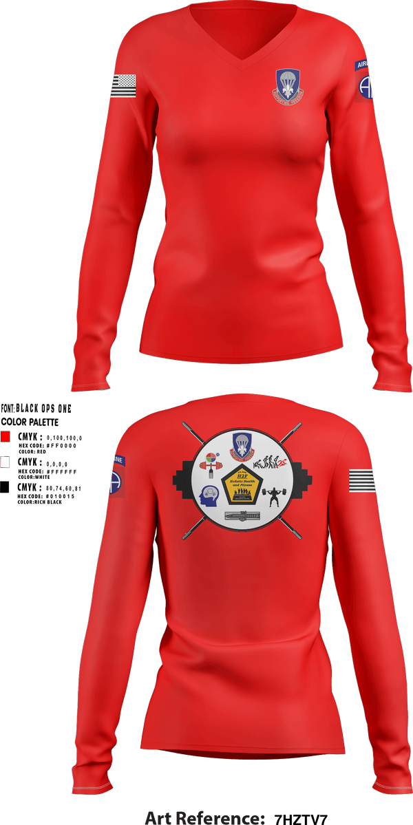 Womens Long Sleeve Vneck Shirt, 82nd ADSB H2F, Army, Teamtime, Team time, sublimation, custom sports apparel, team uniforms, spirit wear, spiritwear, sports uniforms, custom shirts, team store, custom team store, fundraiser sports, apparel fundraiser