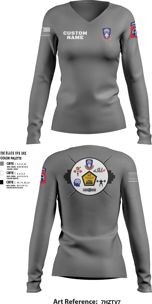 Womens Long Sleeve Vneck Shirt, 82nd ADSB H2F, Army, Teamtime, Team time, sublimation, custom sports apparel, team uniforms, spirit wear, spiritwear, sports uniforms, custom shirts, team store, custom team store, fundraiser sports, apparel fundraiser