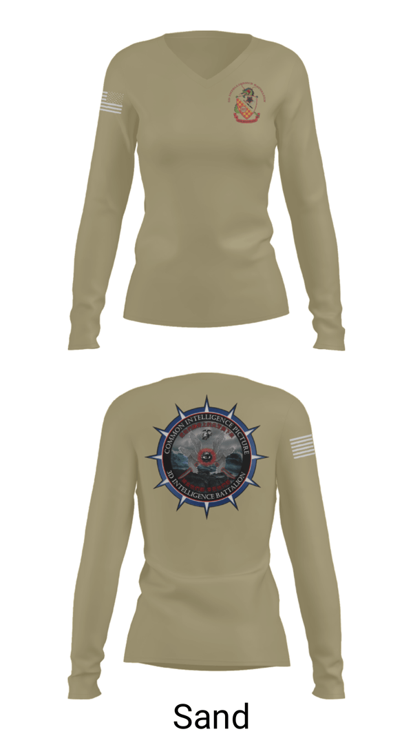 Women's Long Sleeve Vneck Shirt, 3rd Intelligence Battalion, Marines, Teamtime, Team time, sublimation, custom sports apparel, team uniforms, spirit wear, spiritwear, sports uniforms, custom shirts, team store, custom team store, fundraiser sports, apparel fundraiser