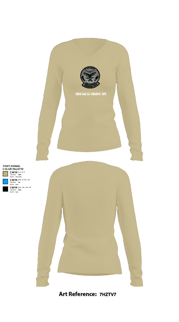 Women's Long Sleeve Vneck Shirt, Iron Eagle Shadow Ops, Army, Teamtime, Team time, sublimation, custom sports apparel, team uniforms, spirit wear, spiritwear, sports uniforms, custom shirts, team store, custom team store, fundraiser sports, apparel fundraiser