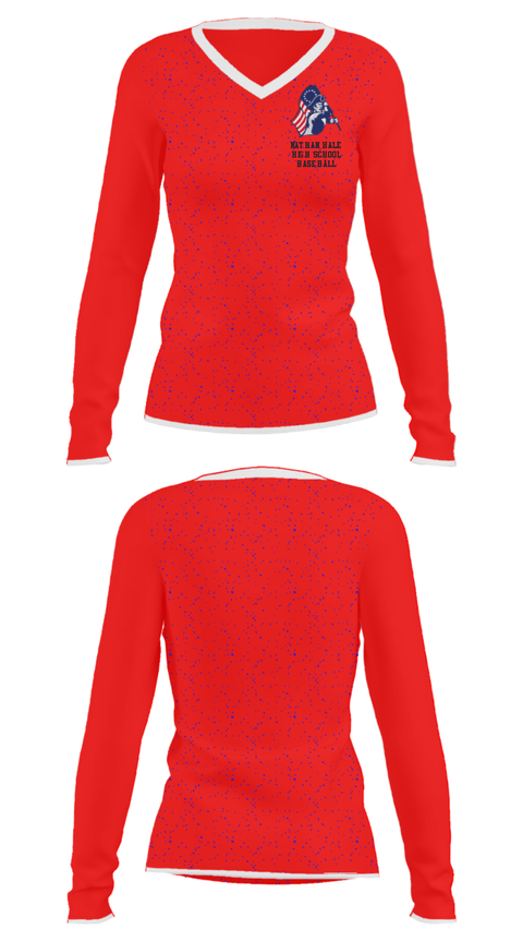 Women's Long Sleeve Vneck Shirt, Nathan Hale High School Baseball, Baseball, Teamtime, Team time, sublimation, custom sports apparel, team uniforms, spirit wear, spiritwear, sports uniforms, custom shirts, team store, custom team store, fundraiser sports, apparel fundraiser