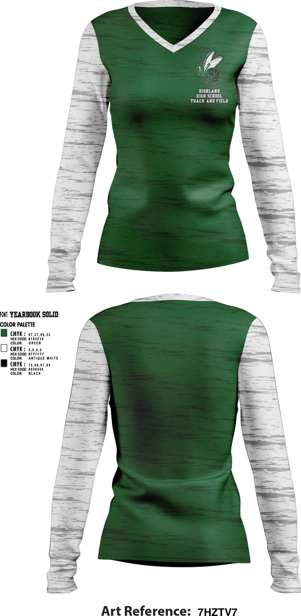 Womens Long Sleeve Vneck Shirt, Highland High School Track and Field, Track & Field, Teamtime, Team time, sublimation, custom sports apparel, team uniforms, spirit wear, spiritwear, sports uniforms, custom shirts, team store, custom team store, fundraiser sports, apparel fundraiser