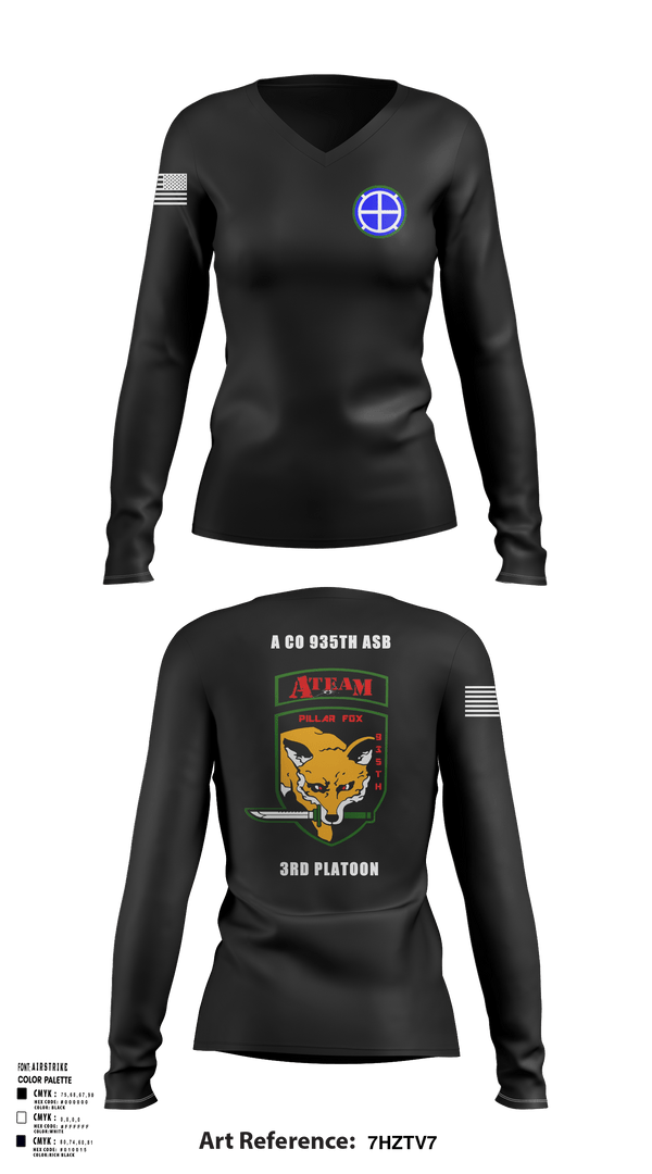 Womens Long Sleeve Vneck Shirt, A co 935th ASB 3rd Platoon, National Guard, Teamtime, Team time, sublimation, custom sports apparel, team uniforms, spirit wear, spiritwear, sports uniforms, custom shirts, team store, custom team store, fundraiser sports, apparel fundraiser