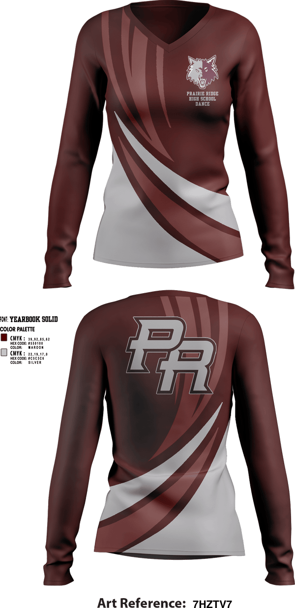 Womens Long Sleeve Vneck Shirt, Prairie Ridge High School Dance, Spirit Store, Teamtime, Team time, sublimation, custom sports apparel, team uniforms, spirit wear, spiritwear, sports uniforms, custom shirts, team store, custom team store, fundraiser sports, apparel fundraiser