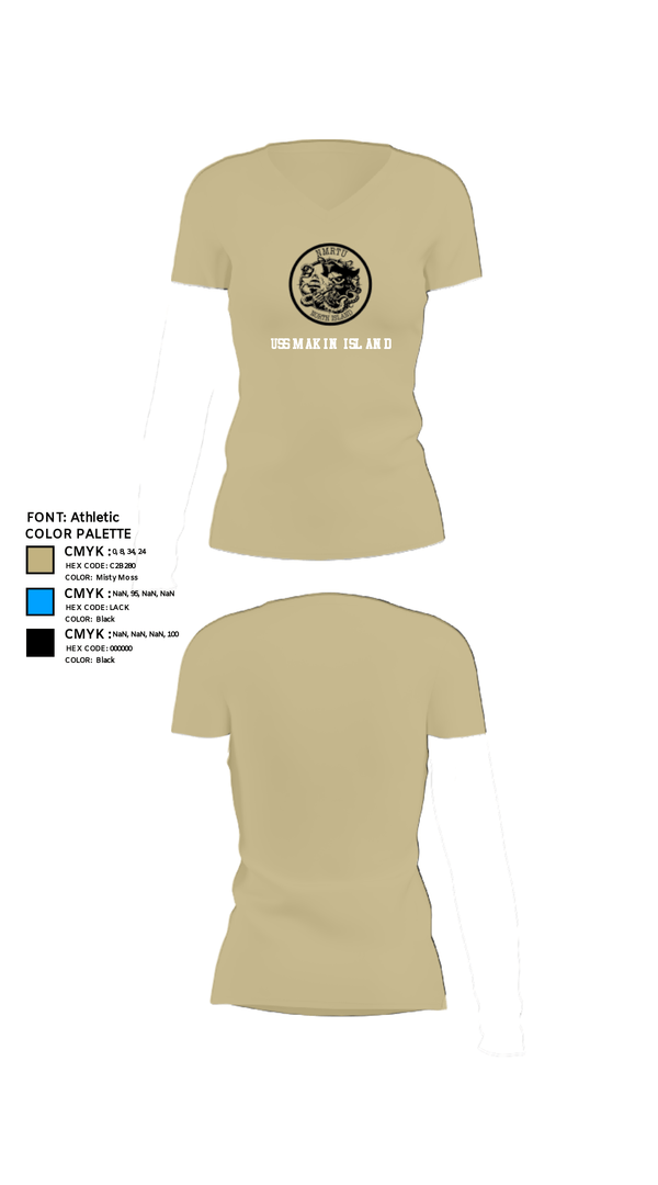 Women's Short Sleeve Vneck Shirt, USS MAKIN ISLAND, Navy, Teamtime, Team time, sublimation, custom sports apparel, team uniforms, spirit wear, spiritwear, sports uniforms, custom shirts, team store, custom team store, fundraiser sports, apparel fundraiser