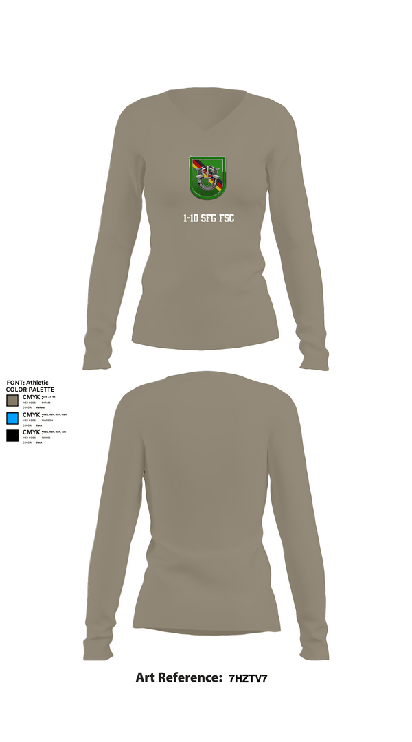 Womens Long Sleeve Vneck Shirt, 1-10 SFG FSC, Army, Teamtime, Team time, sublimation, custom sports apparel, team uniforms, spirit wear, spiritwear, sports uniforms, custom shirts, team store, custom team store, fundraiser sports, apparel fundraiser