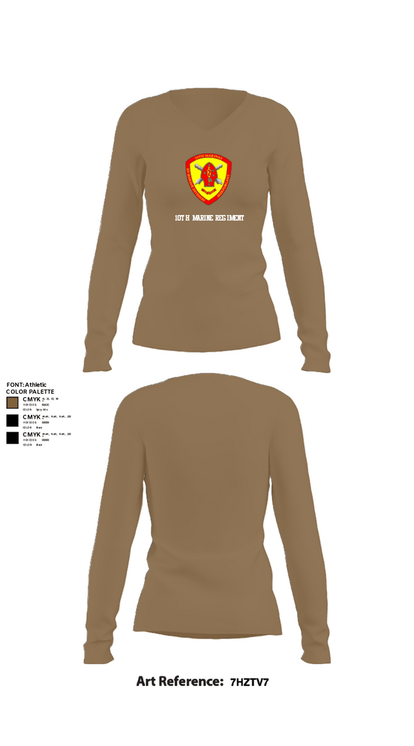 Women's Long Sleeve Vneck Shirt, 10th Marine Regiment, Marines, Teamtime, Team time, sublimation, custom sports apparel, team uniforms, spirit wear, spiritwear, sports uniforms, custom shirts, team store, custom team store, fundraiser sports, apparel fundraiser