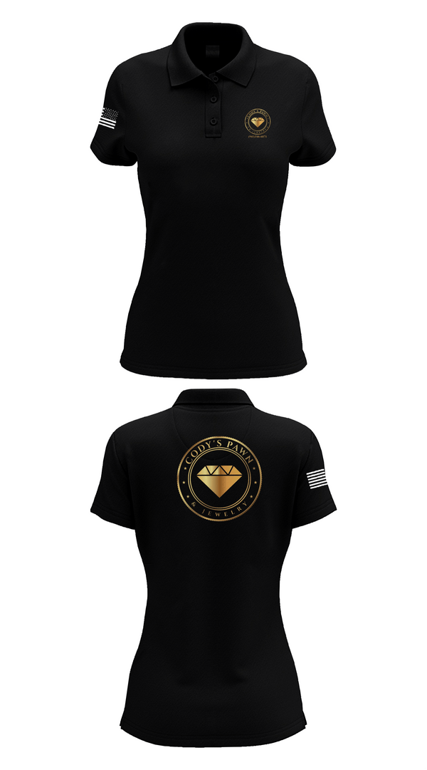 Womens Short Sleeve Performance Polo, Cody’s Pawn & Jewelry, , Teamtime, Team time, sublimation, custom sports apparel, team uniforms, spirit wear, spiritwear, sports uniforms, custom shirts, team store, custom team store, fundraiser sports, apparel fundraiser