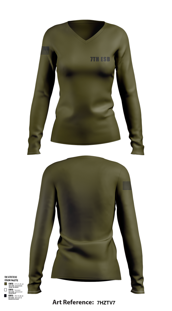 Womens Long Sleeve Vneck Shirt, 7th ESB, Marines, Teamtime, Team time, sublimation, custom sports apparel, team uniforms, spirit wear, spiritwear, sports uniforms, custom shirts, team store, custom team store, fundraiser sports, apparel fundraiser