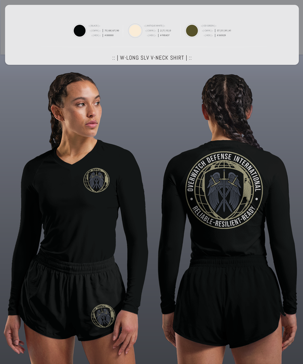 Womens Long Sleeve Vneck Shirt, Overwatch Defense International, , Teamtime, Team time, sublimation, custom sports apparel, team uniforms, spirit wear, spiritwear, sports uniforms, custom shirts, team store, custom team store, fundraiser sports, apparel fundraiser