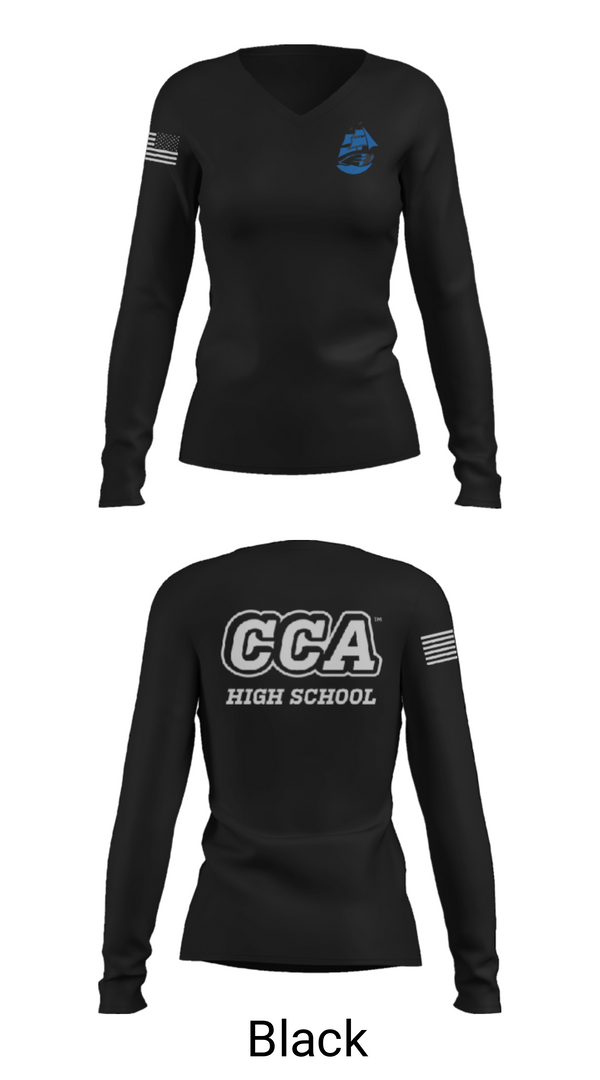 Womens Long Sleeve Vneck Shirt, Clear Creek-Amana High School Cheer, Cheer, Teamtime, Team time, sublimation, custom sports apparel, team uniforms, spirit wear, spiritwear, sports uniforms, custom shirts, team store, custom team store, fundraiser sports, apparel fundraiser