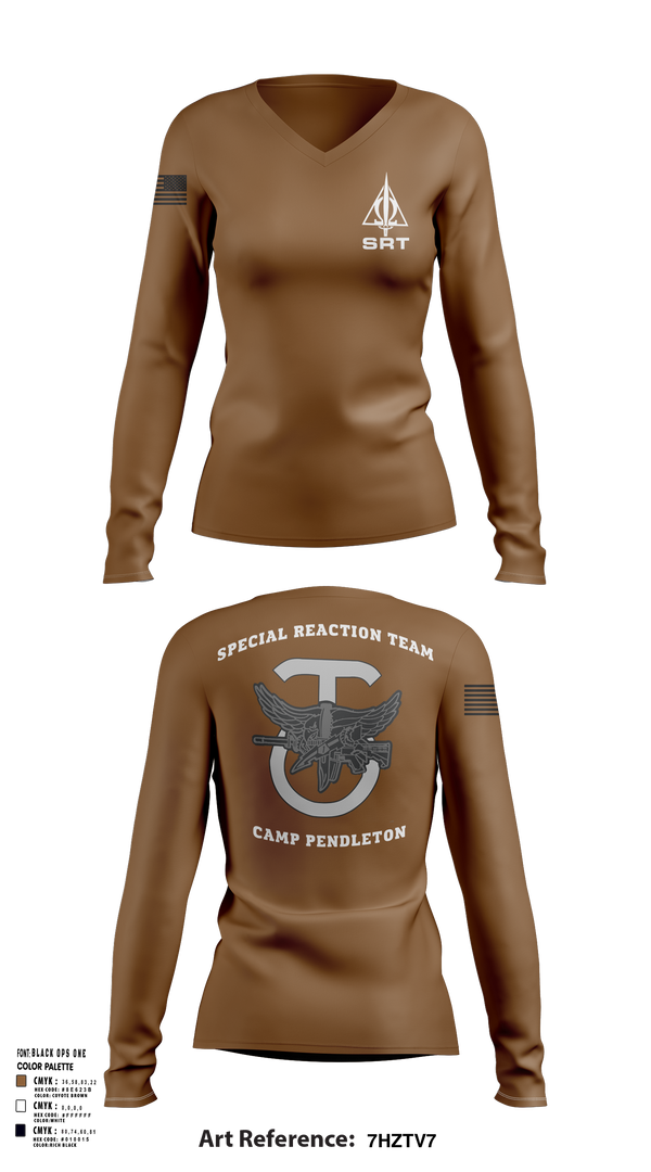 Womens Long Sleeve Vneck Shirt, Special Reaction Team, Marines, Teamtime, Team time, sublimation, custom sports apparel, team uniforms, spirit wear, spiritwear, sports uniforms, custom shirts, team store, custom team store, fundraiser sports, apparel fundraiser