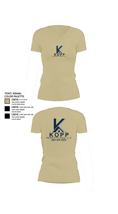 Womens Short Sleeve Vneck Shirt, Kopp Renovations, , Teamtime, Team time, sublimation, custom sports apparel, team uniforms, spirit wear, spiritwear, sports uniforms, custom shirts, team store, custom team store, fundraiser sports, apparel fundraiser