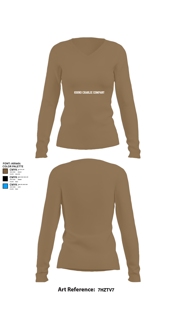 Womens Long Sleeve Vneck Shirt, 832nd Charlie company, , Teamtime, Team time, sublimation, custom sports apparel, team uniforms, spirit wear, spiritwear, sports uniforms, custom shirts, team store, custom team store, fundraiser sports, apparel fundraiser