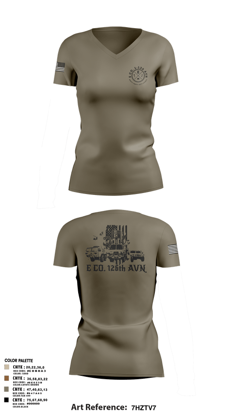 Womens Short Sleeve Vneck Shirt, B Co. 1-126AVN, Army, Teamtime, Team time, sublimation, custom sports apparel, team uniforms, spirit wear, spiritwear, sports uniforms, custom shirts, team store, custom team store, fundraiser sports, apparel fundraiser