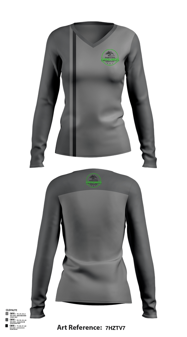 Womens Long Sleeve Vneck Shirt, Thriving Grounds Landscaping, , Teamtime, Team time, sublimation, custom sports apparel, team uniforms, spirit wear, spiritwear, sports uniforms, custom shirts, team store, custom team store, fundraiser sports, apparel fundraiser