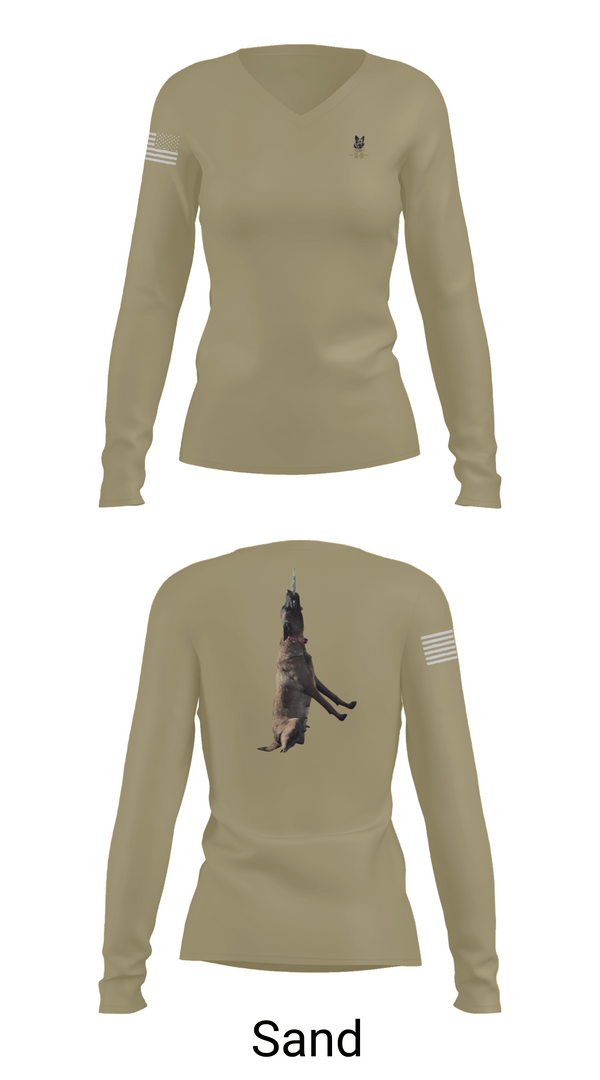 Womens Long Sleeve Vneck Shirt, Mals K9, Army, Teamtime, Team time, sublimation, custom sports apparel, team uniforms, spirit wear, spiritwear, sports uniforms, custom shirts, team store, custom team store, fundraiser sports, apparel fundraiser