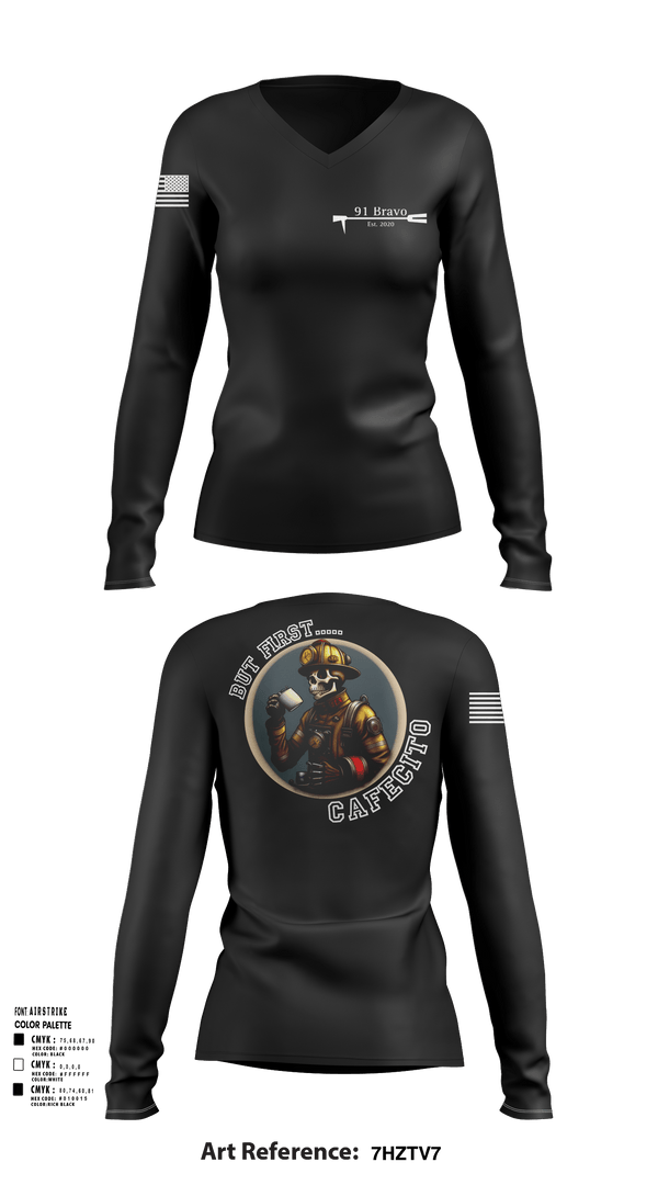 Womens Long Sleeve Vneck Shirt, 91 Bravo, Fire Department, Teamtime, Team time, sublimation, custom sports apparel, team uniforms, spirit wear, spiritwear, sports uniforms, custom shirts, team store, custom team store, fundraiser sports, apparel fundraiser