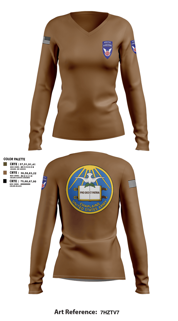 Womens Long Sleeve Vneck Shirt, 11th Infantry Division (ABN), Army, Teamtime, Team time, sublimation, custom sports apparel, team uniforms, spirit wear, spiritwear, sports uniforms, custom shirts, team store, custom team store, fundraiser sports, apparel fundraiser