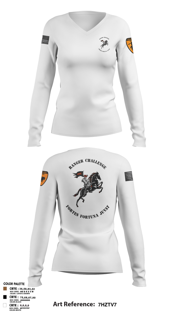 Womens Long Sleeve Vneck Shirt, Ranger Challenge, , Teamtime, Team time, sublimation, custom sports apparel, team uniforms, spirit wear, spiritwear, sports uniforms, custom shirts, team store, custom team store, fundraiser sports, apparel fundraiser
