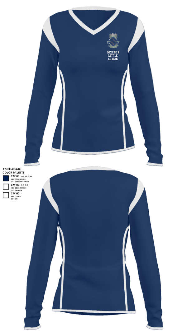 Women's Long Sleeve Vneck Shirt, Meriden Little League, Baseball, Teamtime, Team time, sublimation, custom sports apparel, team uniforms, spirit wear, spiritwear, sports uniforms, custom shirts, team store, custom team store, fundraiser sports, apparel fundraiser