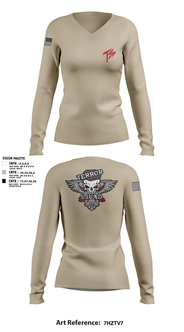 Womens Long Sleeve Vneck Shirt 1, Terro Squad, Army, Teamtime, Team time, sublimation, custom sports apparel, team uniforms, spirit wear, spiritwear, sports uniforms, custom shirts, team store, custom team store, fundraiser sports, apparel fundraiser