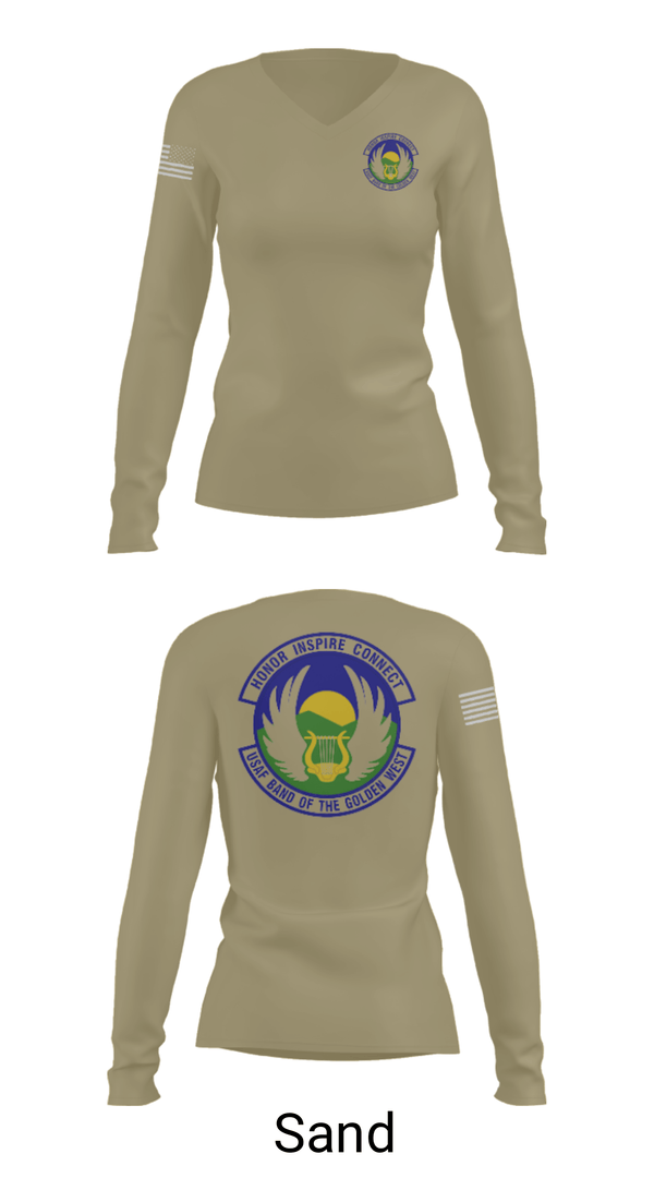 Women's Long Sleeve Vneck Shirt, USAF Band of the Golden West, , Teamtime, Team time, sublimation, custom sports apparel, team uniforms, spirit wear, spiritwear, sports uniforms, custom shirts, team store, custom team store, fundraiser sports, apparel fundraiser