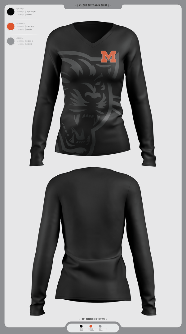 Womens Long Sleeve Vneck Shirt, Milton Area Black Panthers, , Teamtime, Team time, sublimation, custom sports apparel, team uniforms, spirit wear, spiritwear, sports uniforms, custom shirts, team store, custom team store, fundraiser sports, apparel fundraiser