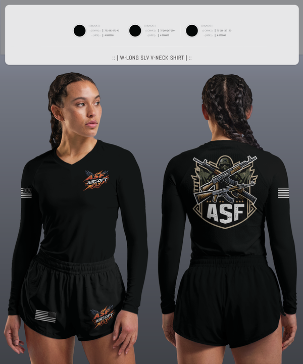 Womens Long Sleeve Vneck Shirt, AIRSOFT FLY, Air Force, Teamtime, Team time, sublimation, custom sports apparel, team uniforms, spirit wear, spiritwear, sports uniforms, custom shirts, team store, custom team store, fundraiser sports, apparel fundraiser