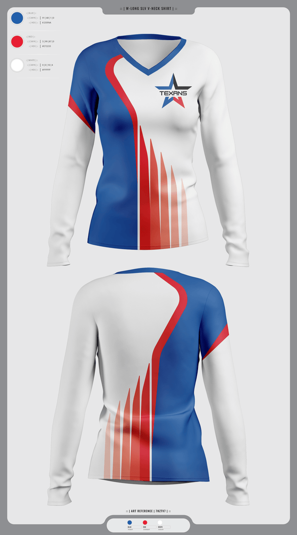 Womens Long Sleeve Vneck Shirt, Georgetown Texans, , Teamtime, Team time, sublimation, custom sports apparel, team uniforms, spirit wear, spiritwear, sports uniforms, custom shirts, team store, custom team store, fundraiser sports, apparel fundraiser