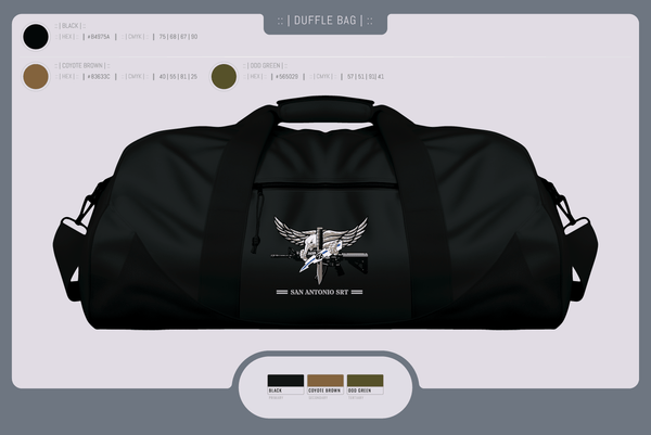 Duffle Bag, San Antonio SRT, Police, Teamtime, Team time, sublimation, custom sports apparel, team uniforms, spirit wear, spiritwear, sports uniforms, custom shirts, team store, custom team store, fundraiser sports, apparel fundraiser
