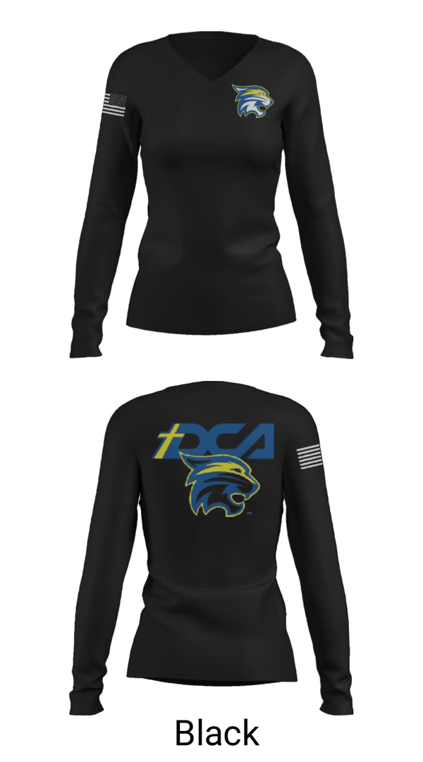 Womens Long Sleeve Vneck Shirt, Donelson Christian Academy Soccer, Men's Soccer, Teamtime, Team time, sublimation, custom sports apparel, team uniforms, spirit wear, spiritwear, sports uniforms, custom shirts, team store, custom team store, fundraiser sports, apparel fundraiser