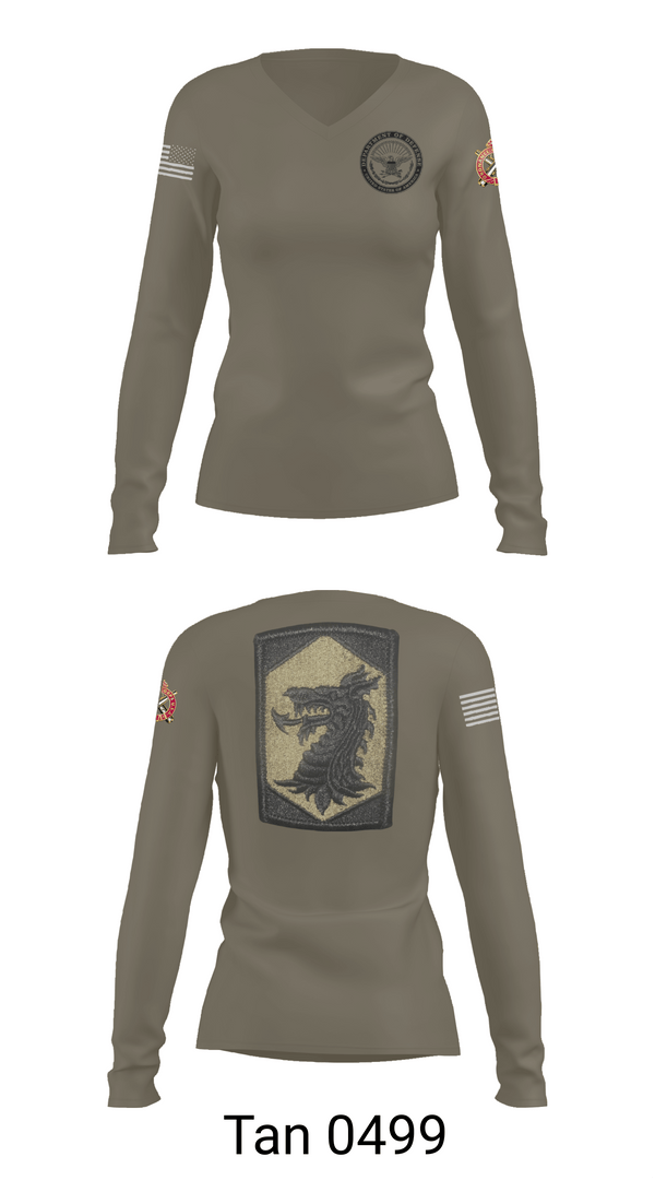 Womens Long Sleeve Vneck Shirt, 445 Chemical Company, National Guard, Teamtime, Team time, sublimation, custom sports apparel, team uniforms, spirit wear, spiritwear, sports uniforms, custom shirts, team store, custom team store, fundraiser sports, apparel fundraiser