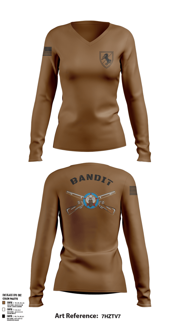 Womens Long Sleeve Vneck Shirt, Bandit TroopBandit Troop 2.0, Army, Teamtime, Team time, sublimation, custom sports apparel, team uniforms, spirit wear, spiritwear, sports uniforms, custom shirts, team store, custom team store, fundraiser sports, apparel fundraiser