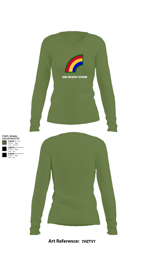 Womens Long Sleeve Vneck Shirt, 42ND Infantry Division, Army, Teamtime, Team time, sublimation, custom sports apparel, team uniforms, spirit wear, spiritwear, sports uniforms, custom shirts, team store, custom team store, fundraiser sports, apparel fundraiser