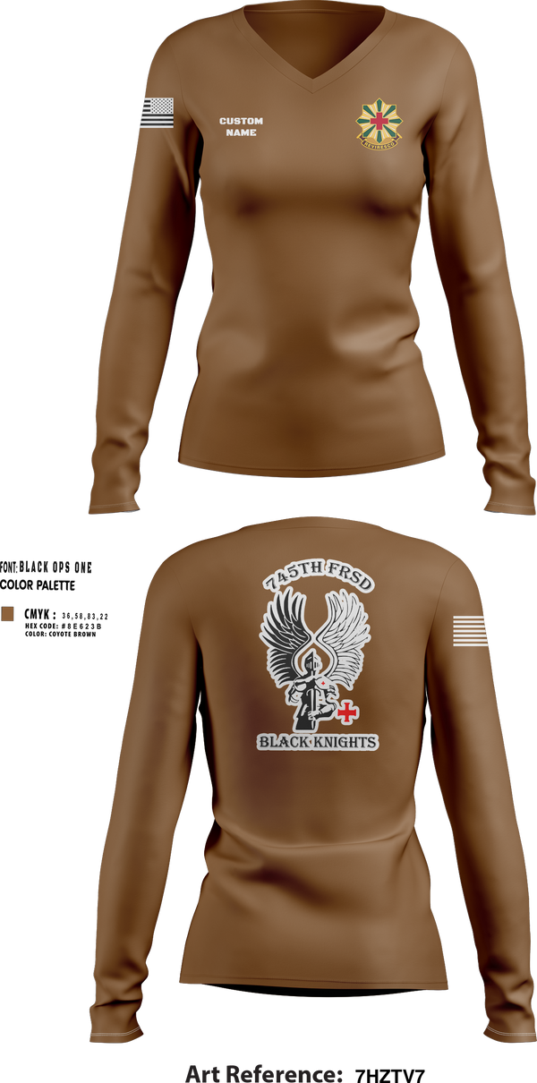 Womens Long Sleeve Vneck Shirt, 745th Forward Resuscitative Surgical Detachment, Army, Teamtime, Team time, sublimation, custom sports apparel, team uniforms, spirit wear, spiritwear, sports uniforms, custom shirts, team store, custom team store, fundraiser sports, apparel fundraiser