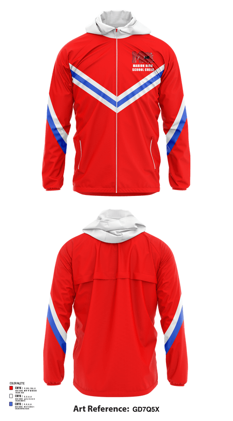 Windbreaker, Marion High School Cheer, Cheer, Teamtime, Team time, sublimation, custom sports apparel, team uniforms, spirit wear, spiritwear, sports uniforms, custom shirts, team store, custom team store, fundraiser sports, apparel fundraiser