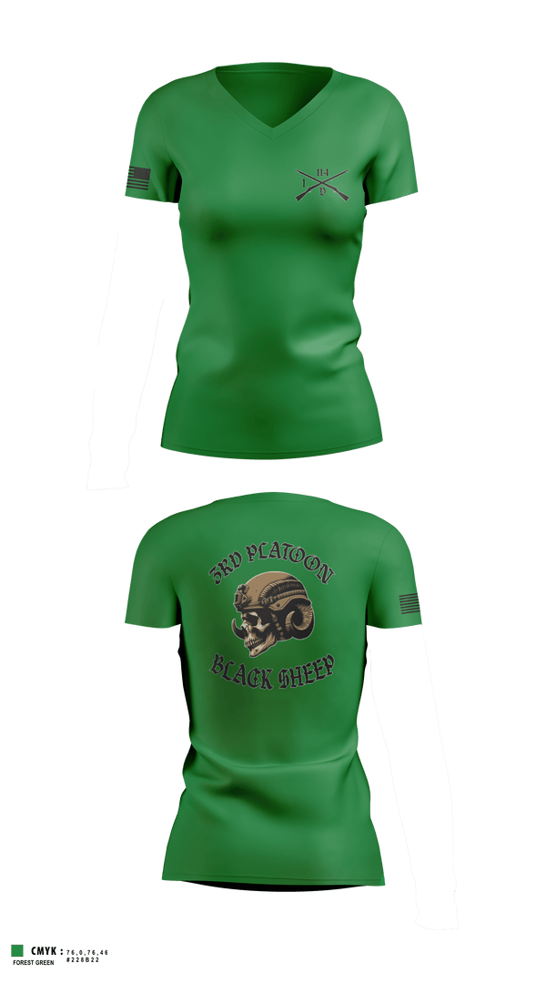 Women's Short Sleeve Vneck Shirt, 3rd PLT Black SheepDelta company 114, Army, Teamtime, Team time, sublimation, custom sports apparel, team uniforms, spirit wear, spiritwear, sports uniforms, custom shirts, team store, custom team store, fundraiser sports, apparel fundraiser