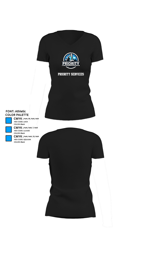 Womens Short Sleeve Vneck Shirt, Priority Services, , Teamtime, Team time, sublimation, custom sports apparel, team uniforms, spirit wear, spiritwear, sports uniforms, custom shirts, team store, custom team store, fundraiser sports, apparel fundraiser