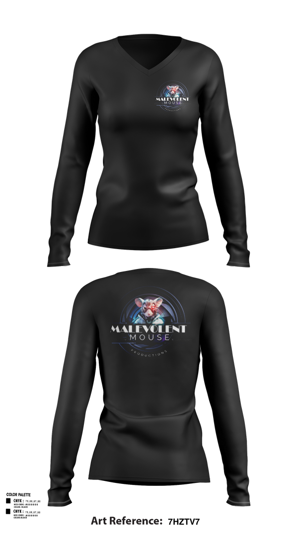 Womens Long Sleeve Vneck Shirt, Malevolent Mouse Productions, , Teamtime, Team time, sublimation, custom sports apparel, team uniforms, spirit wear, spiritwear, sports uniforms, custom shirts, team store, custom team store, fundraiser sports, apparel fundraiser