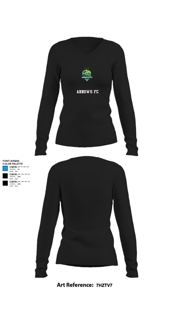 Women's Long Sleeve Vneck Shirt, ARROWS FC, Men's Soccer, Teamtime, Team time, sublimation, custom sports apparel, team uniforms, spirit wear, spiritwear, sports uniforms, custom shirts, team store, custom team store, fundraiser sports, apparel fundraiser